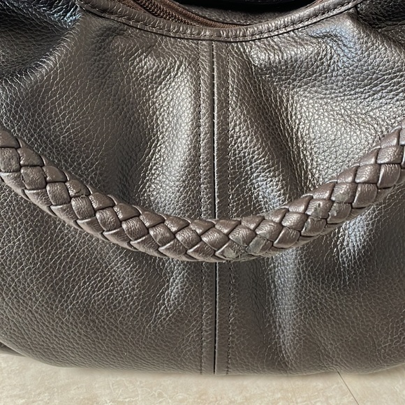 Vintage Real Leather Talbots Brown Dumpling Braided Trim Shoulder Bag Purse - Picture 3 of 8